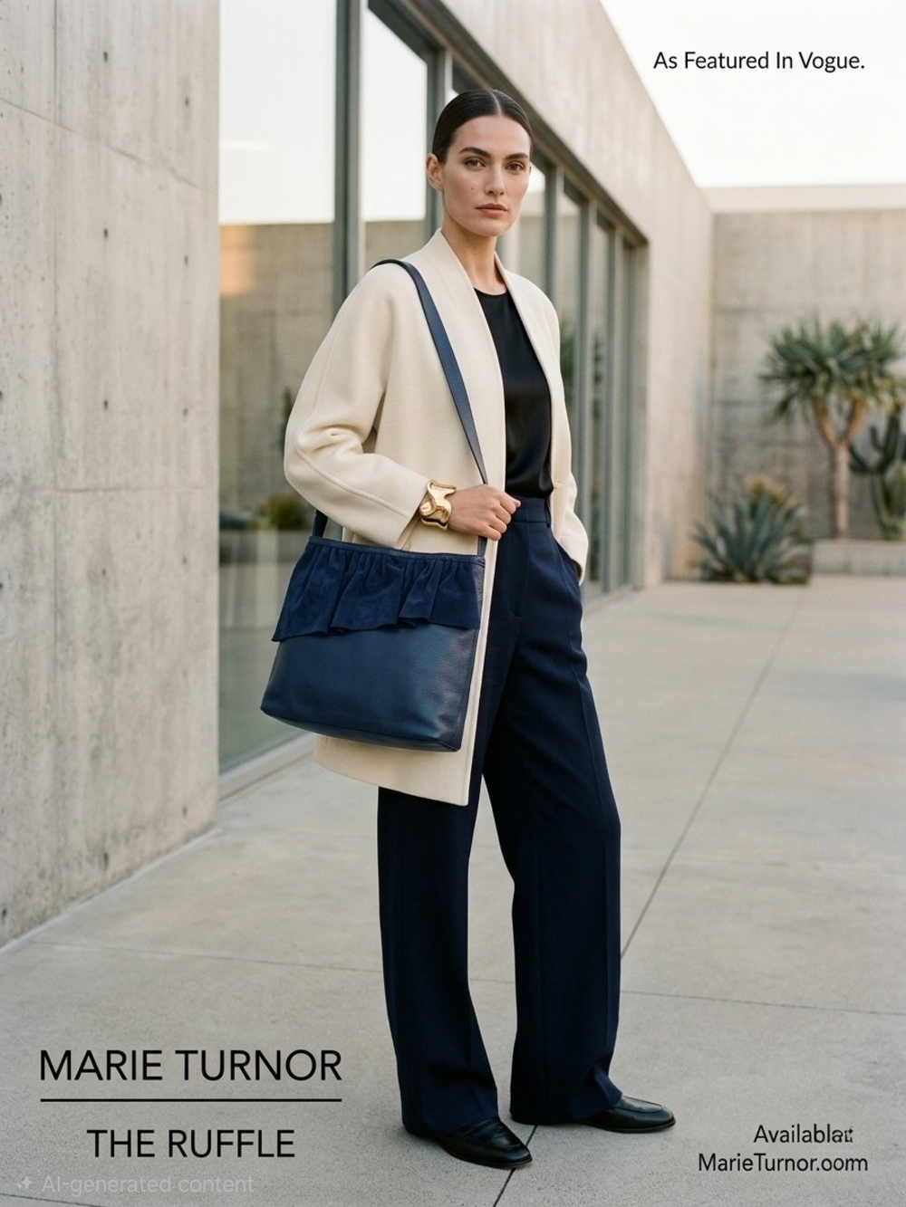 Marie Turnor "The Ruffle" Navy Leather & Suede Crossbody Bag *As Seen in Vogue*